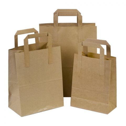 brown kraft paper bag with flat handle small medium large food gift party takeaway