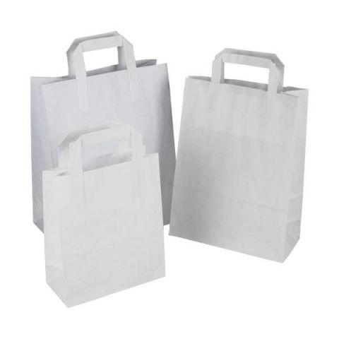 15 x SOS White Kraft Paper Carrier Bags For Food, Gift, Party - Size Medium